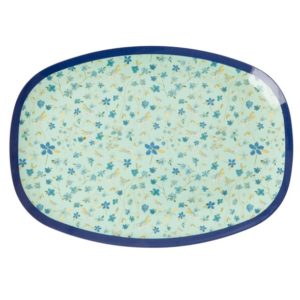 Rice Rechteckige Melamin Platte - Mint - Blue Floral Print - Wunscherfüllerin